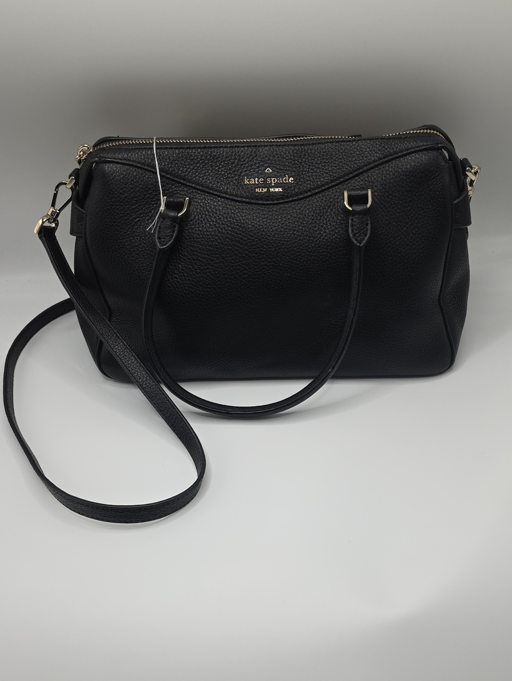 kate spade Mimi Black Pebbled Leather Satchel with Crossbody Strap